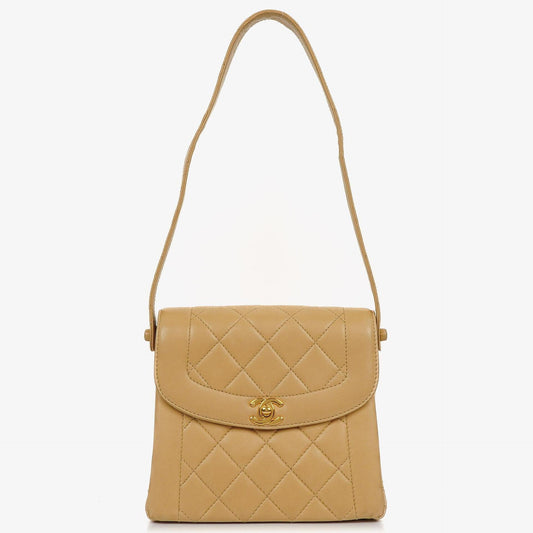 Chanel Beige Quilted Lambskin Diana Shoulder Bag With 24K Gold-Plated Hardware