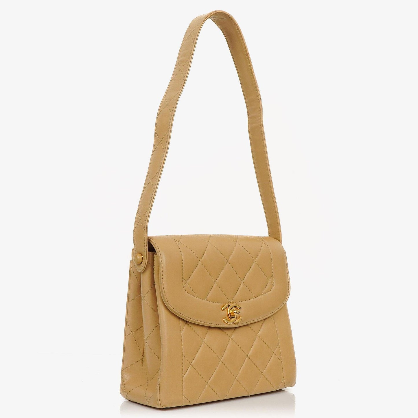 Chanel Beige Quilted Lambskin Diana Shoulder Bag With 24K Gold-Plated Hardware