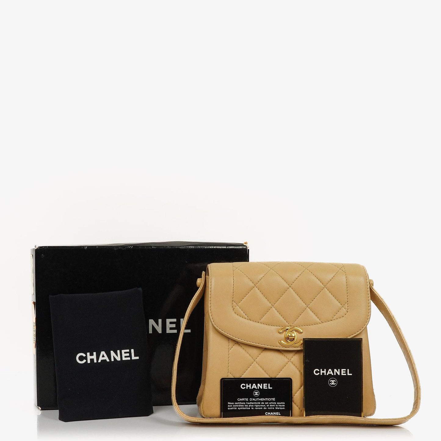 Chanel Beige Quilted Lambskin Diana Shoulder Bag With 24K Gold-Plated Hardware
