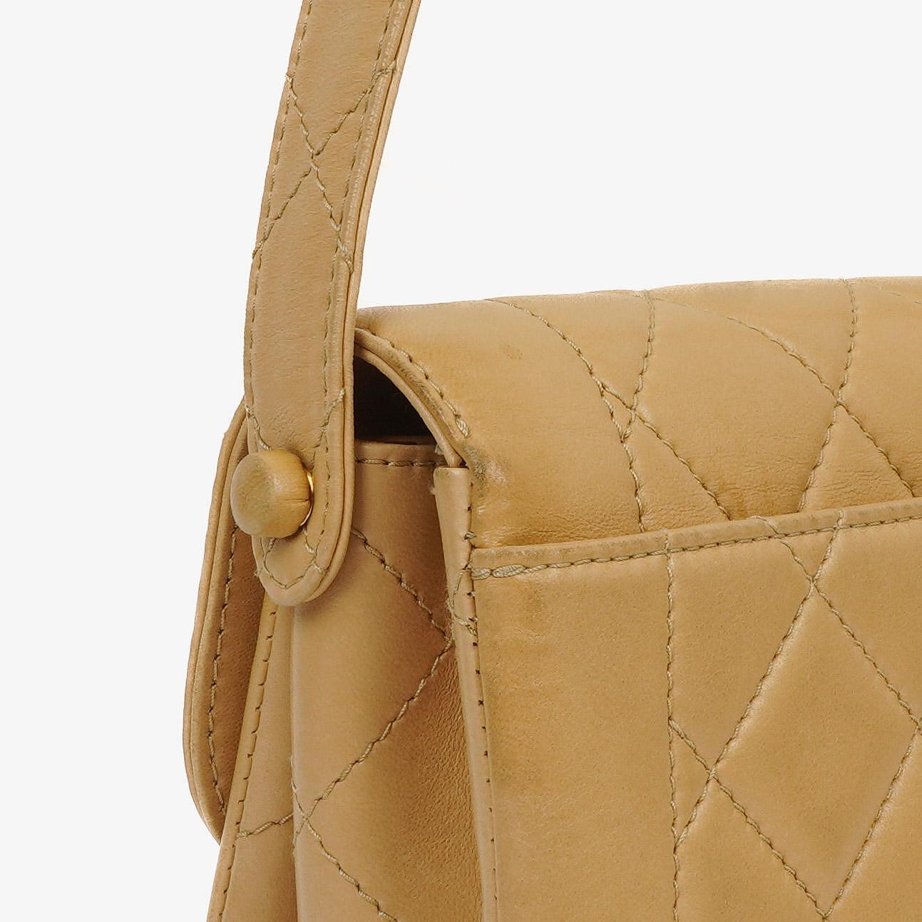 Chanel Beige Quilted Lambskin Diana Shoulder Bag With 24K Gold-Plated Hardware