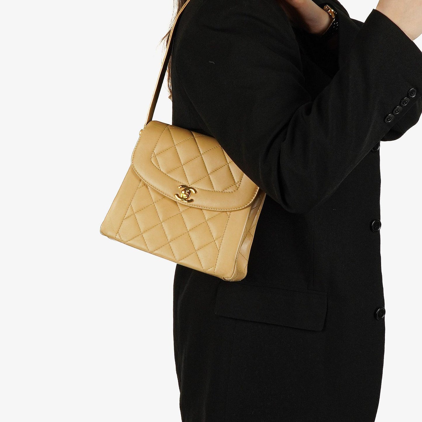 Chanel Beige Quilted Lambskin Diana Shoulder Bag With 24K Gold-Plated Hardware