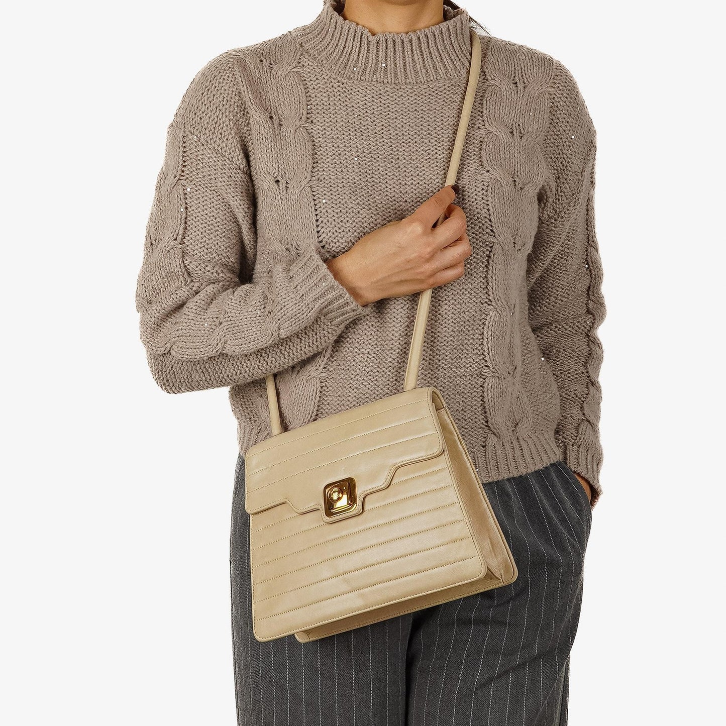 Chanel Beige Quilted Lambskin Flap Crossbody Bag