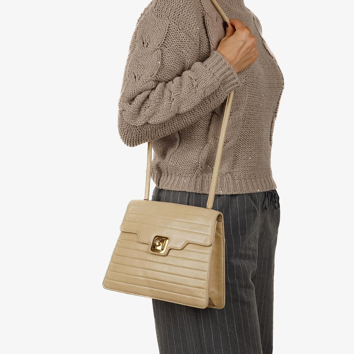 Chanel Beige Quilted Lambskin Flap Crossbody Bag