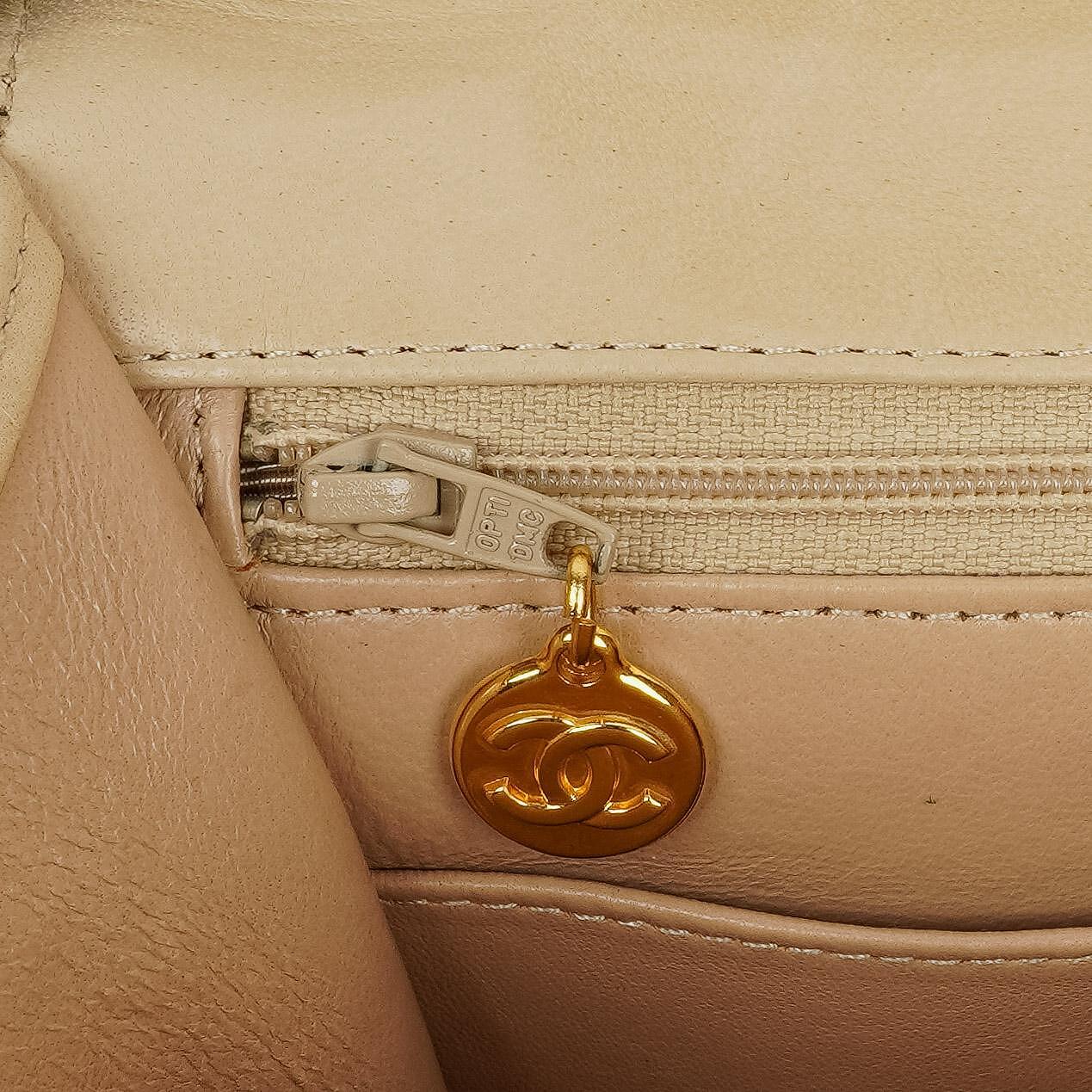 Chanel Beige Quilted Lambskin Flap Crossbody Bag