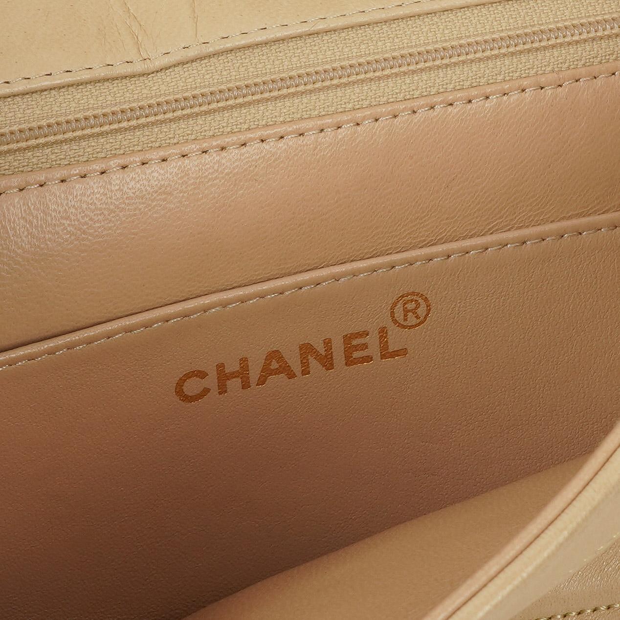 Chanel Beige Quilted Lambskin Flap Crossbody Bag