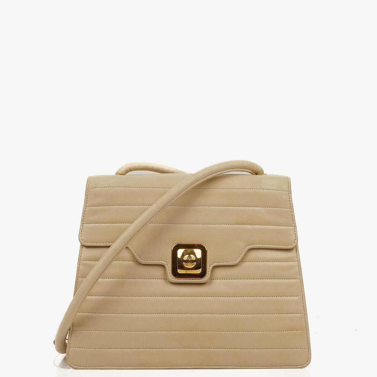 Chanel Beige Quilted Lambskin Flap Crossbody Bag