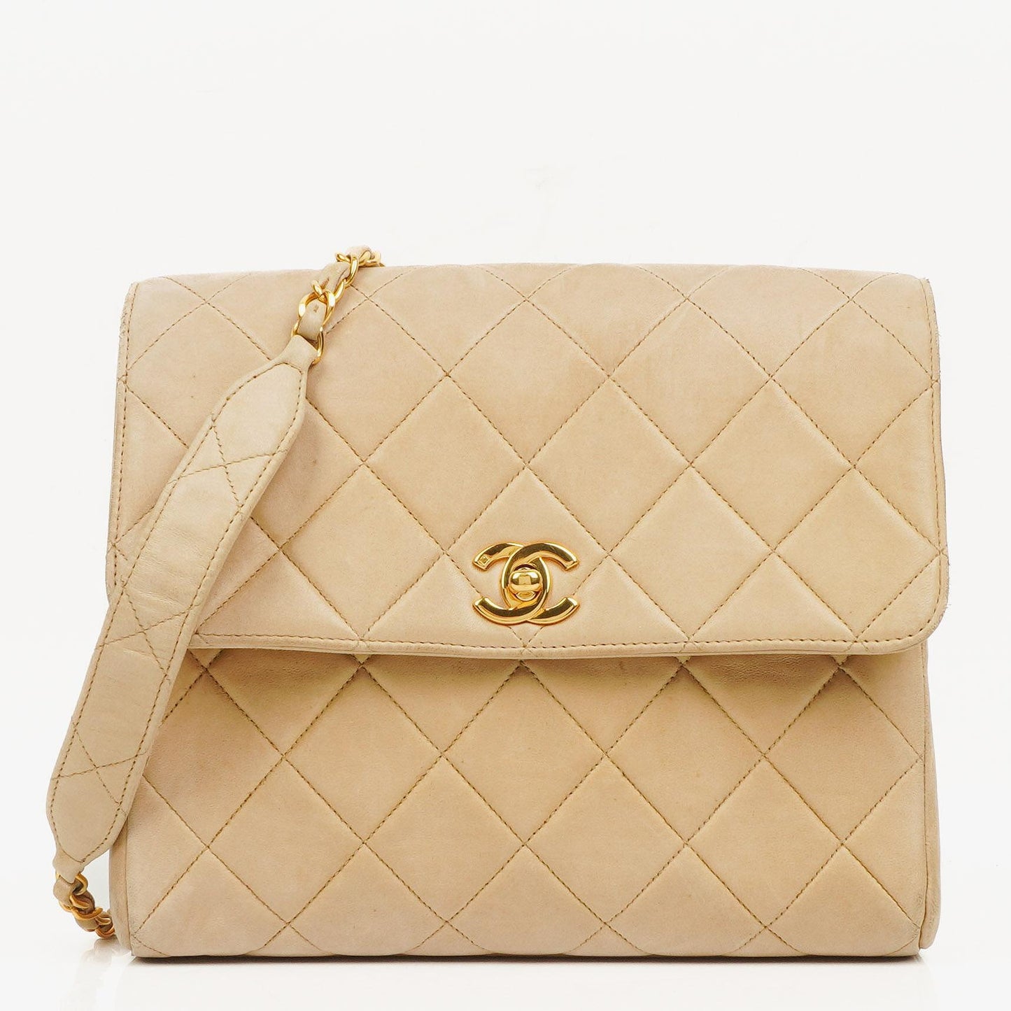 Chanel Beige Quilted Lambskin Small Single Flap Bag With 24K Gold-Plated Hardware