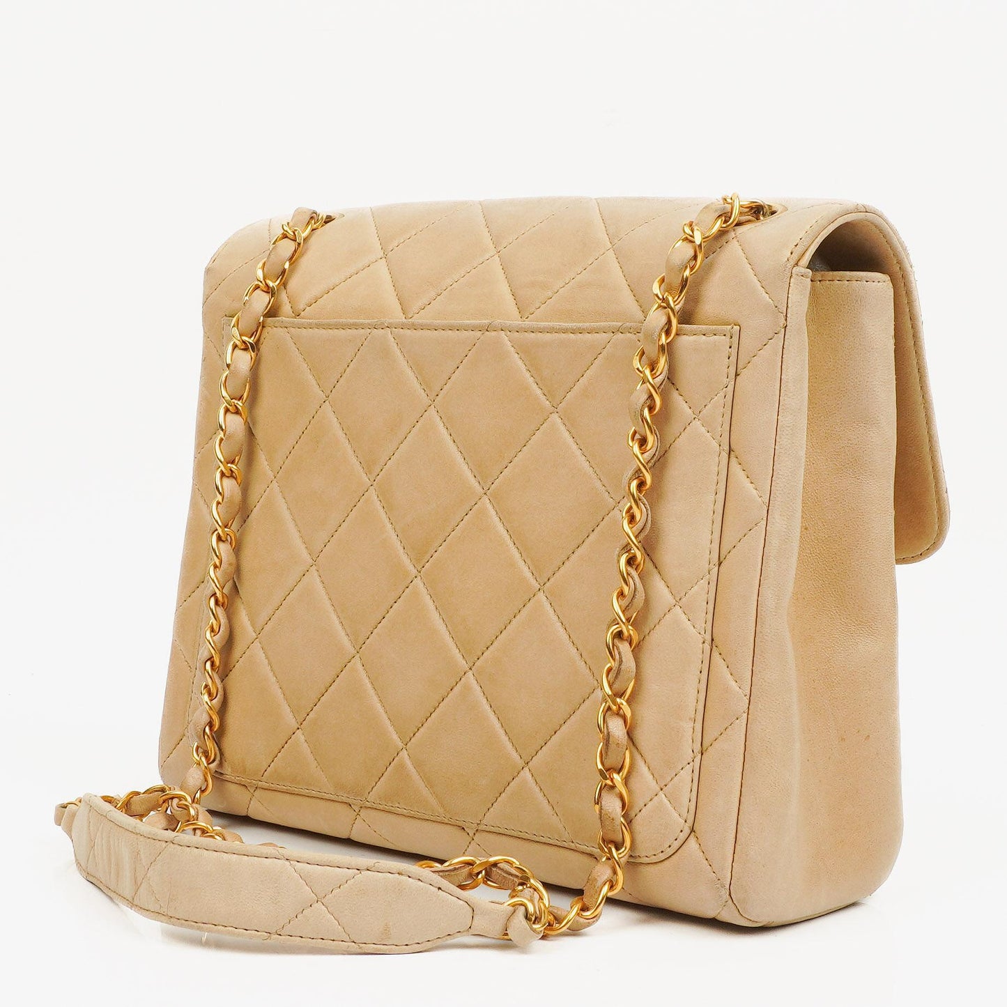 Chanel Beige Quilted Lambskin Small Single Flap Bag With 24K Gold-Plated Hardware