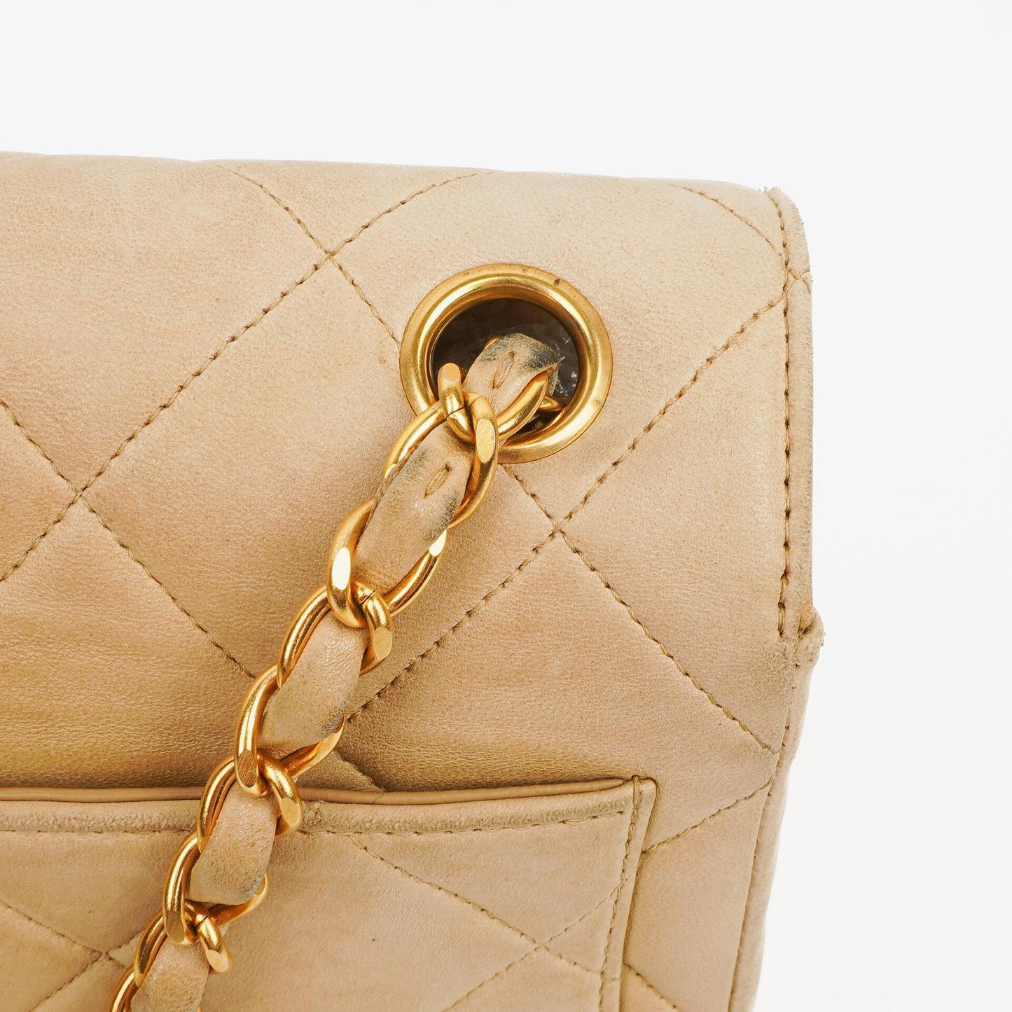Chanel Beige Quilted Lambskin Small Single Flap Bag With 24K Gold-Plated Hardware