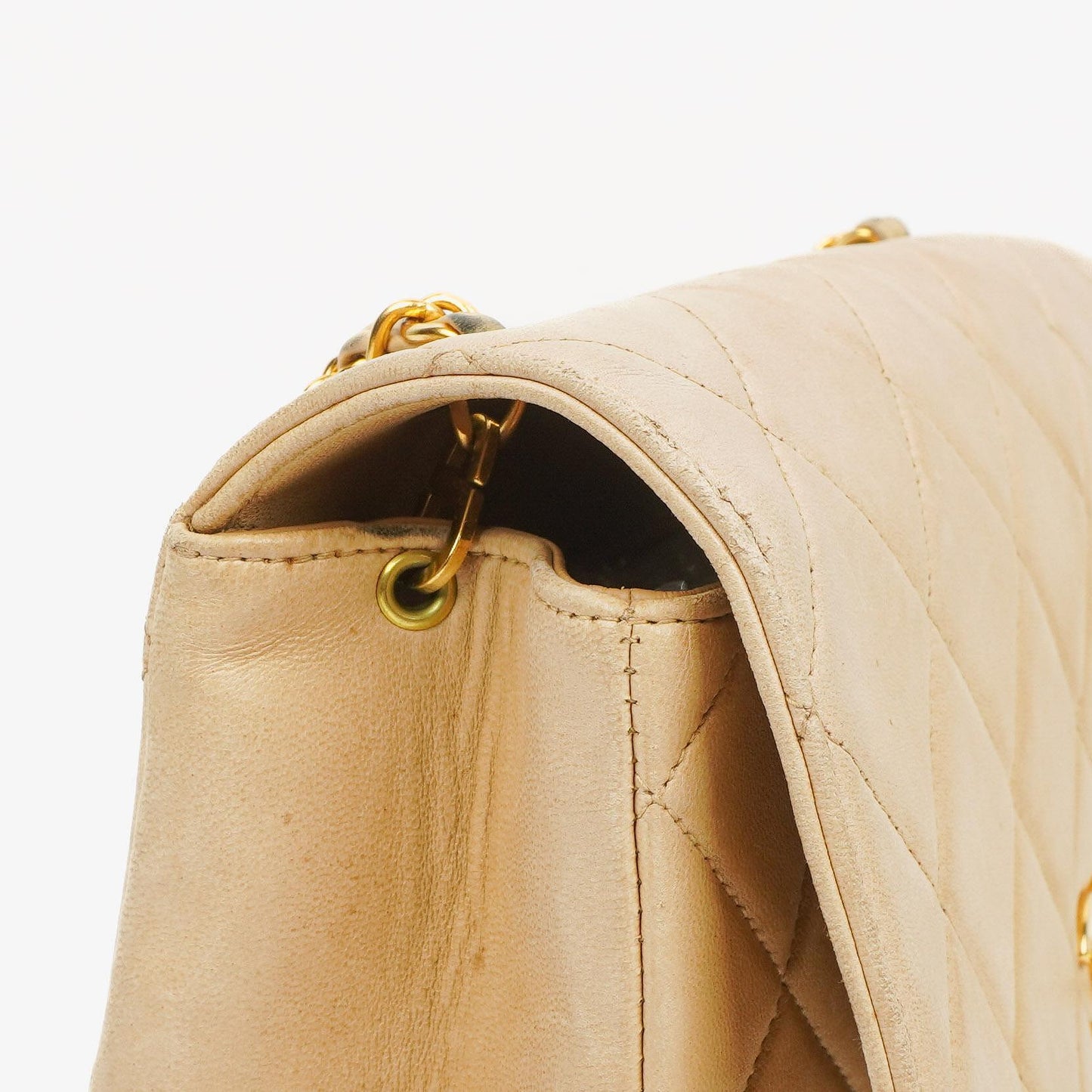 Chanel Beige Quilted Lambskin Small Single Flap Bag With 24K Gold-Plated Hardware