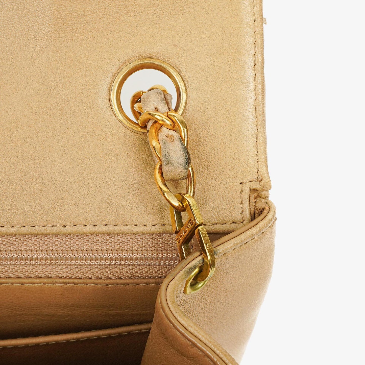 Chanel Beige Quilted Lambskin Small Single Flap Bag With 24K Gold-Plated Hardware