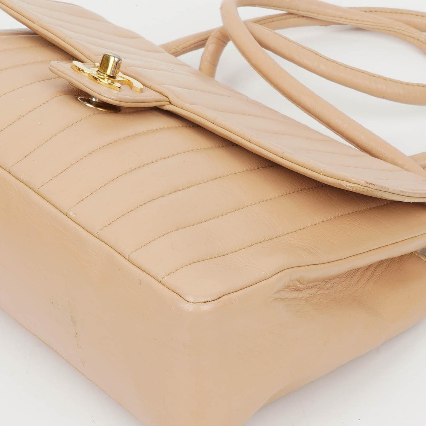 Chanel Beige Vertical Quilted Single Flap bag with 24k Gold-Plated Hardware