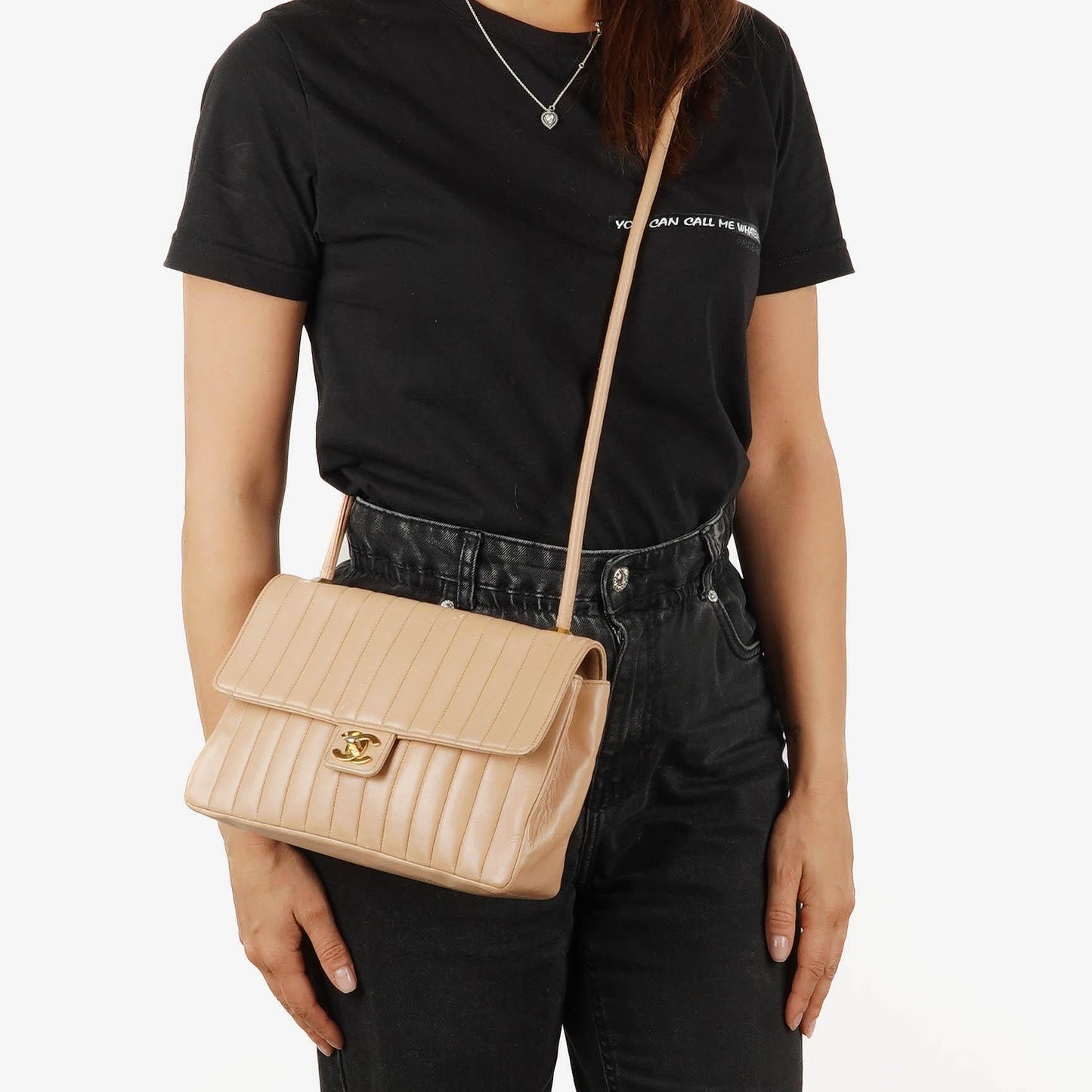 Chanel Beige Vertical Quilted Single Flap bag with 24k Gold-Plated Hardware