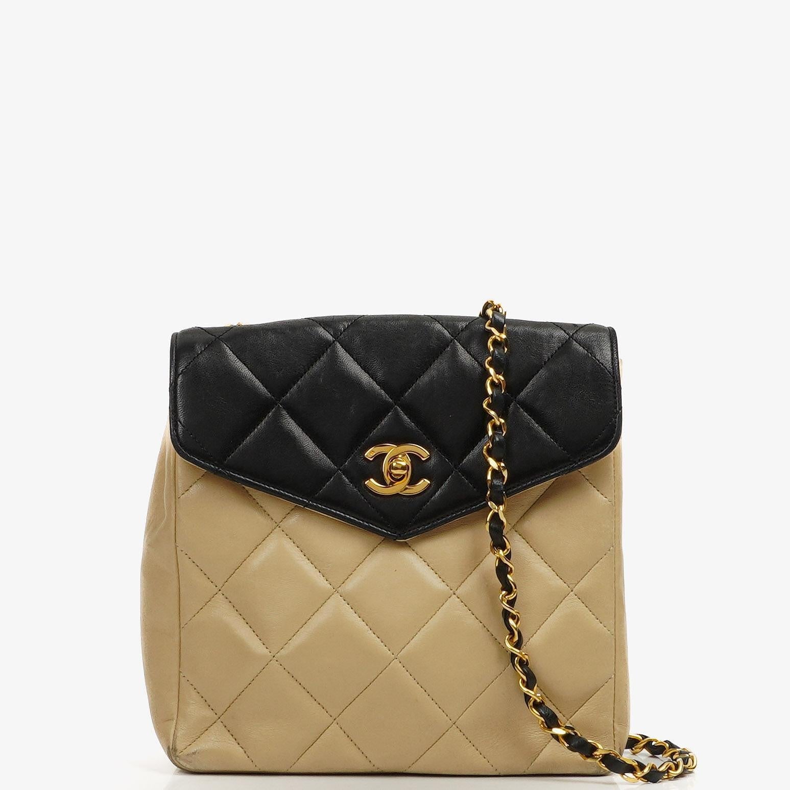 Chanel Bi-Color Quilted Lambskin Envelope Flap Bag With 24K Gold-Plated Hardware