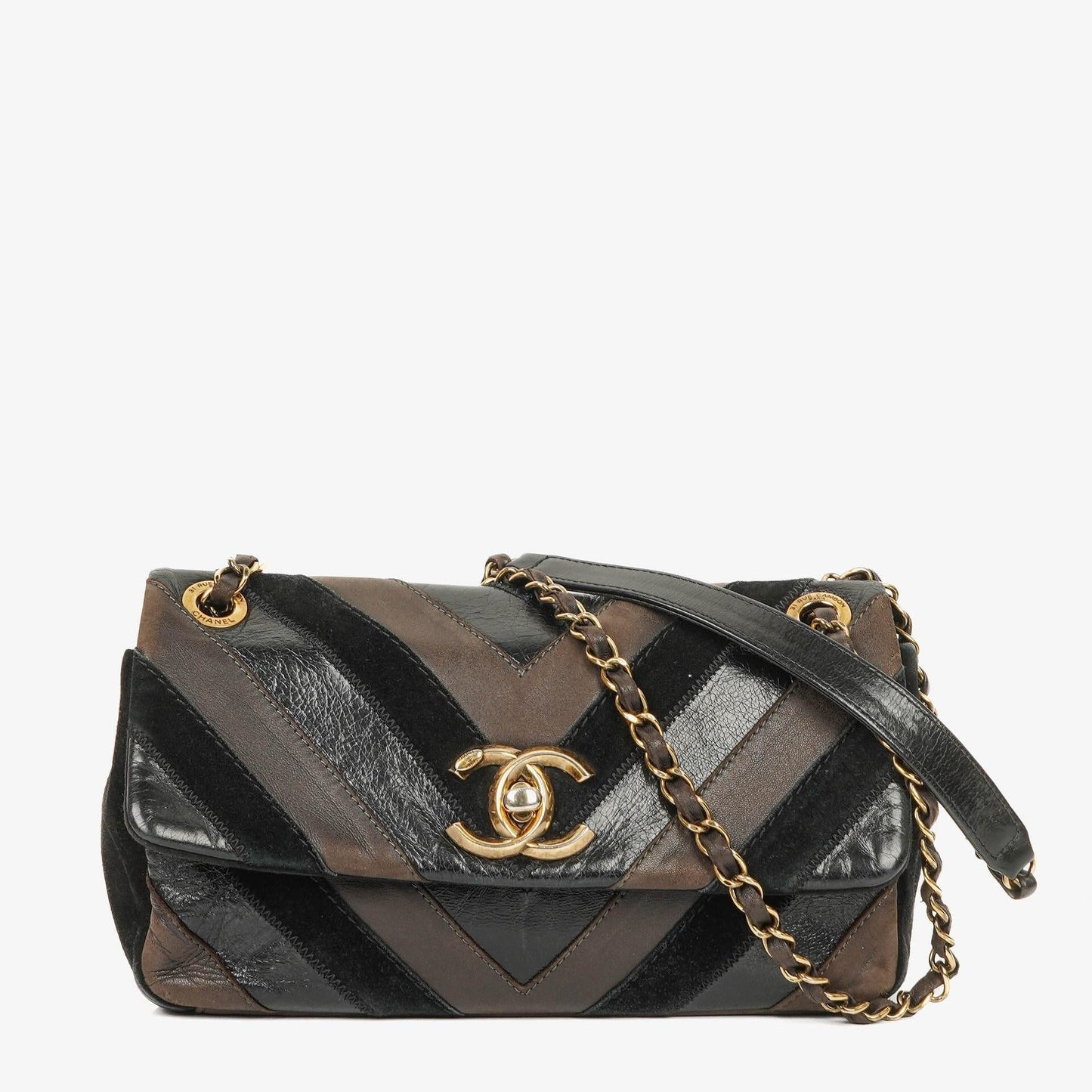 Chanel Black and Brown Lady Chevron Medium Flap Bag