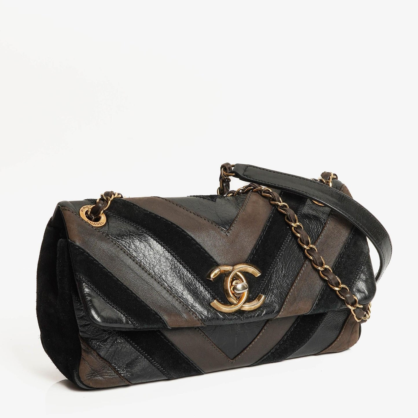 Chanel Black and Brown Lady Chevron Medium Flap Bag