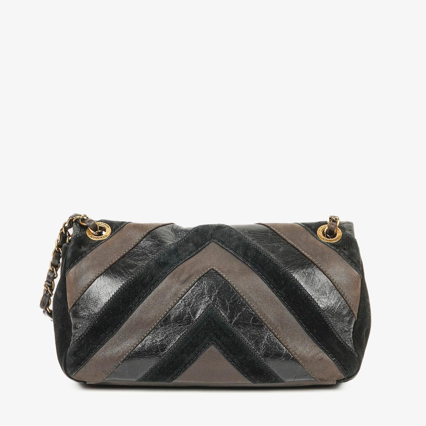 Chanel Black and Brown Lady Chevron Medium Flap Bag