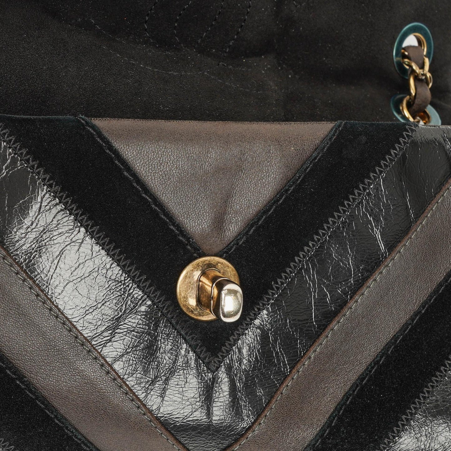 Chanel Black and Brown Lady Chevron Medium Flap Bag