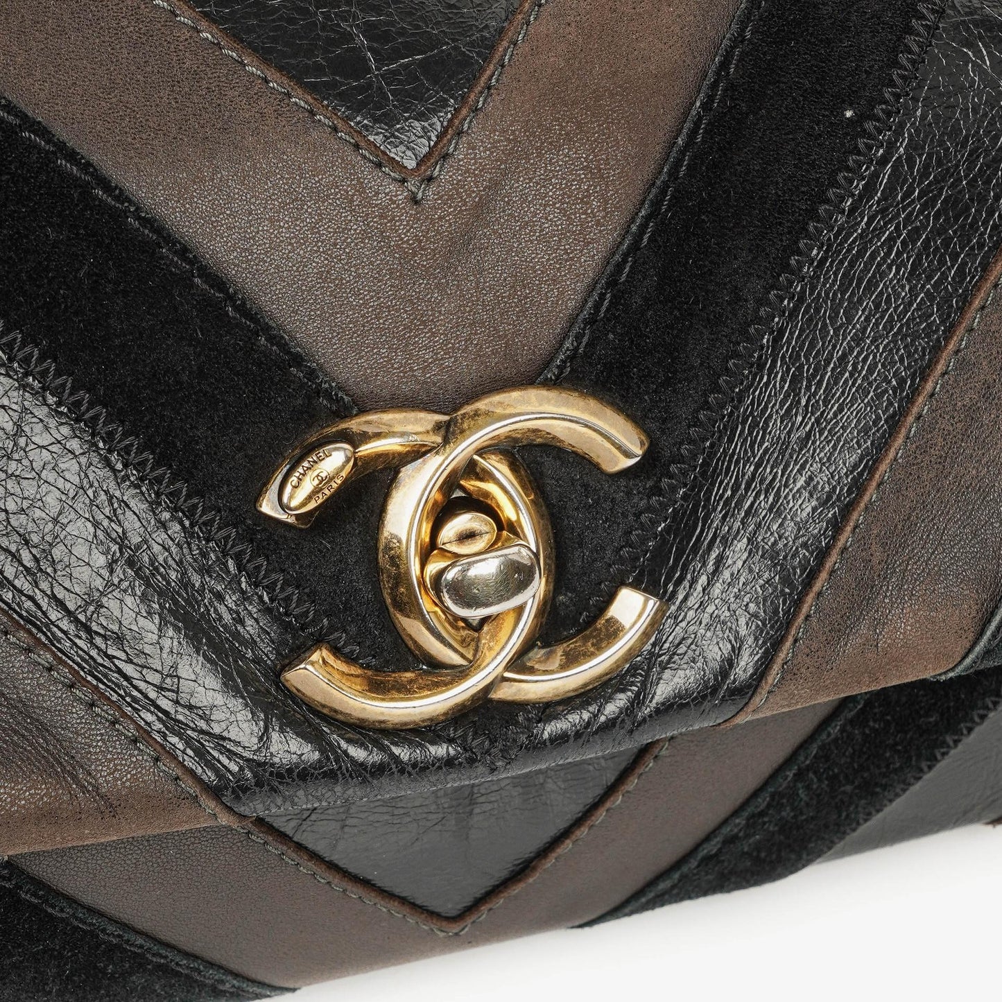 Chanel Black and Brown Lady Chevron Medium Flap Bag