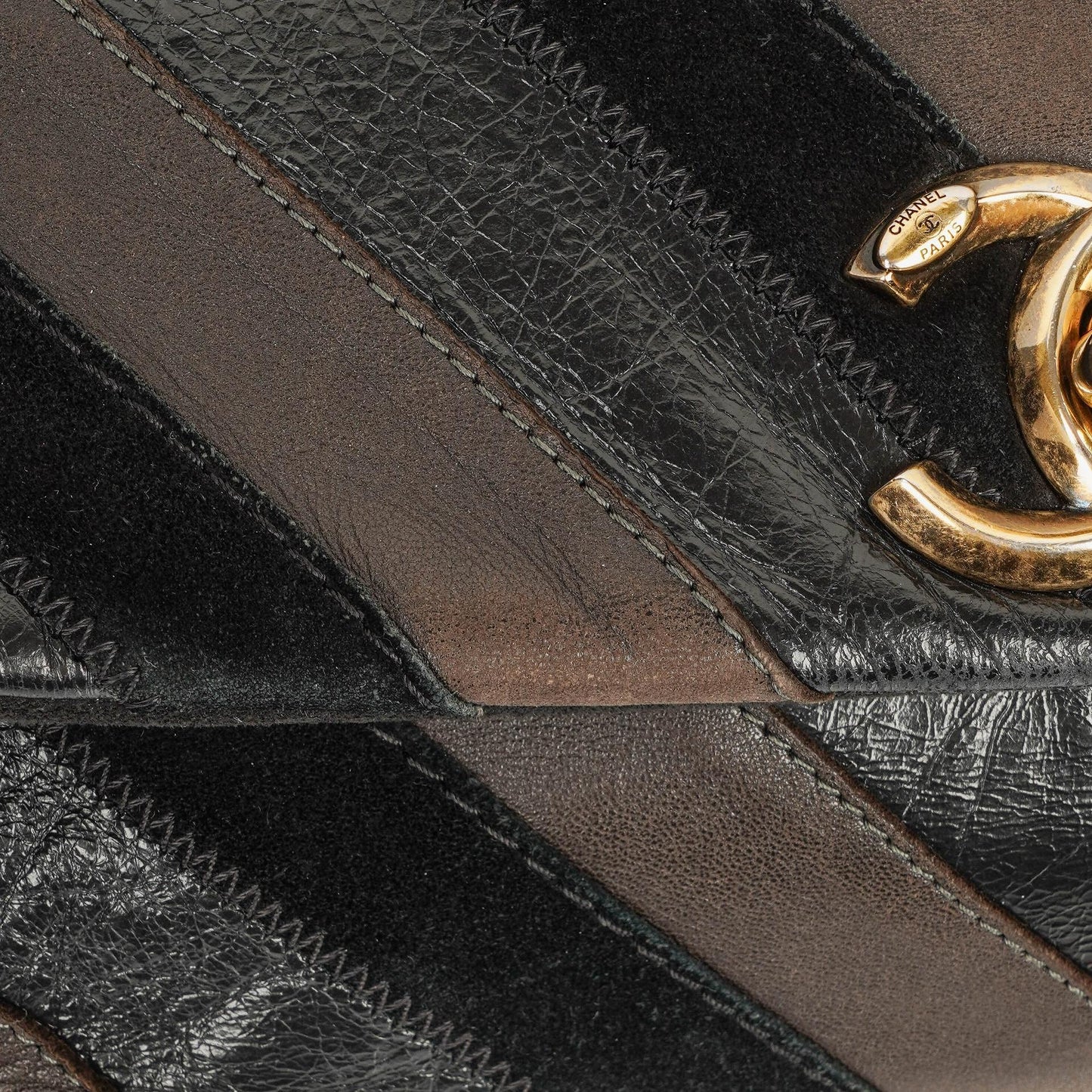 Chanel Black and Brown Lady Chevron Medium Flap Bag