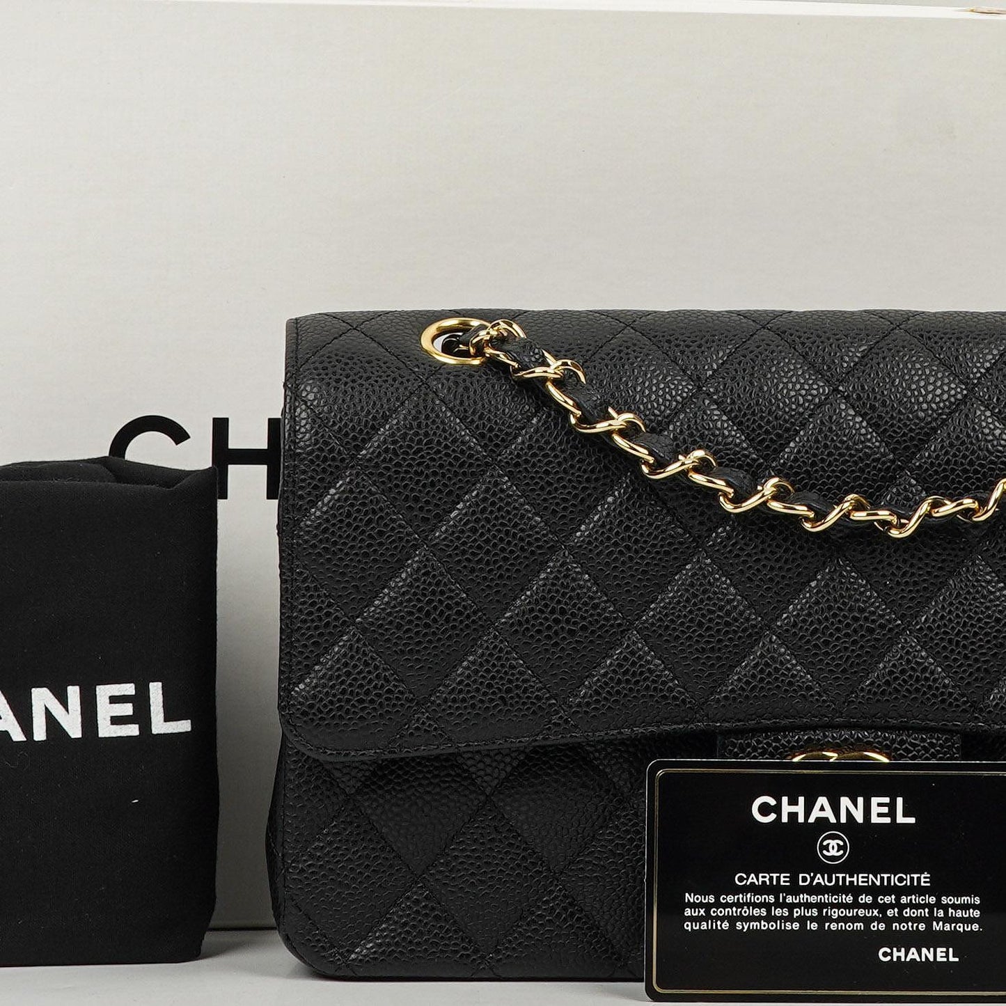 Chanel Medium Classic Double Flap Bag Black Quilted Caviar Leather With Gold-Tone Hardware, 2009-2010