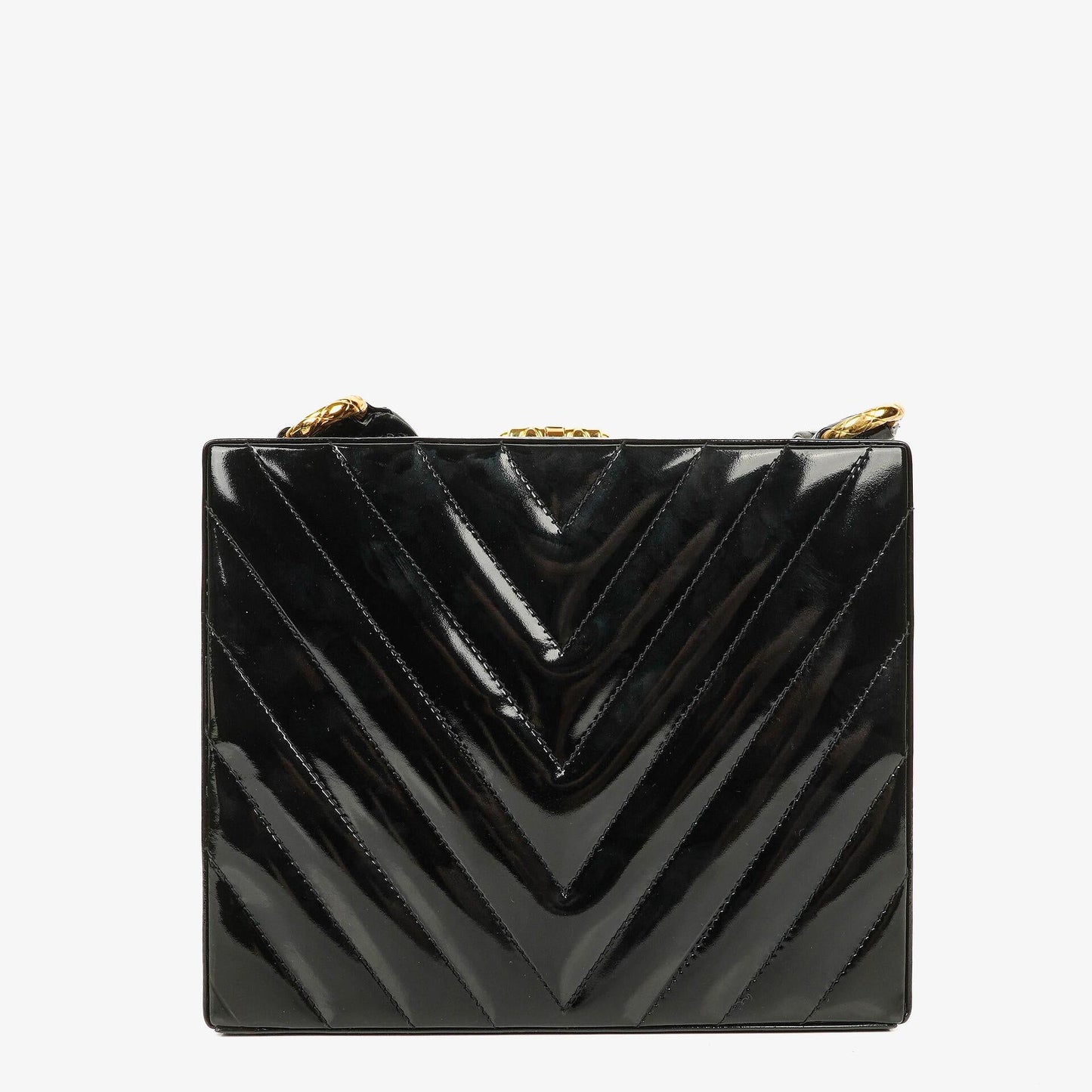 Chanel Black Chevron Quilted Patent Leather Vanity Case Box Bag