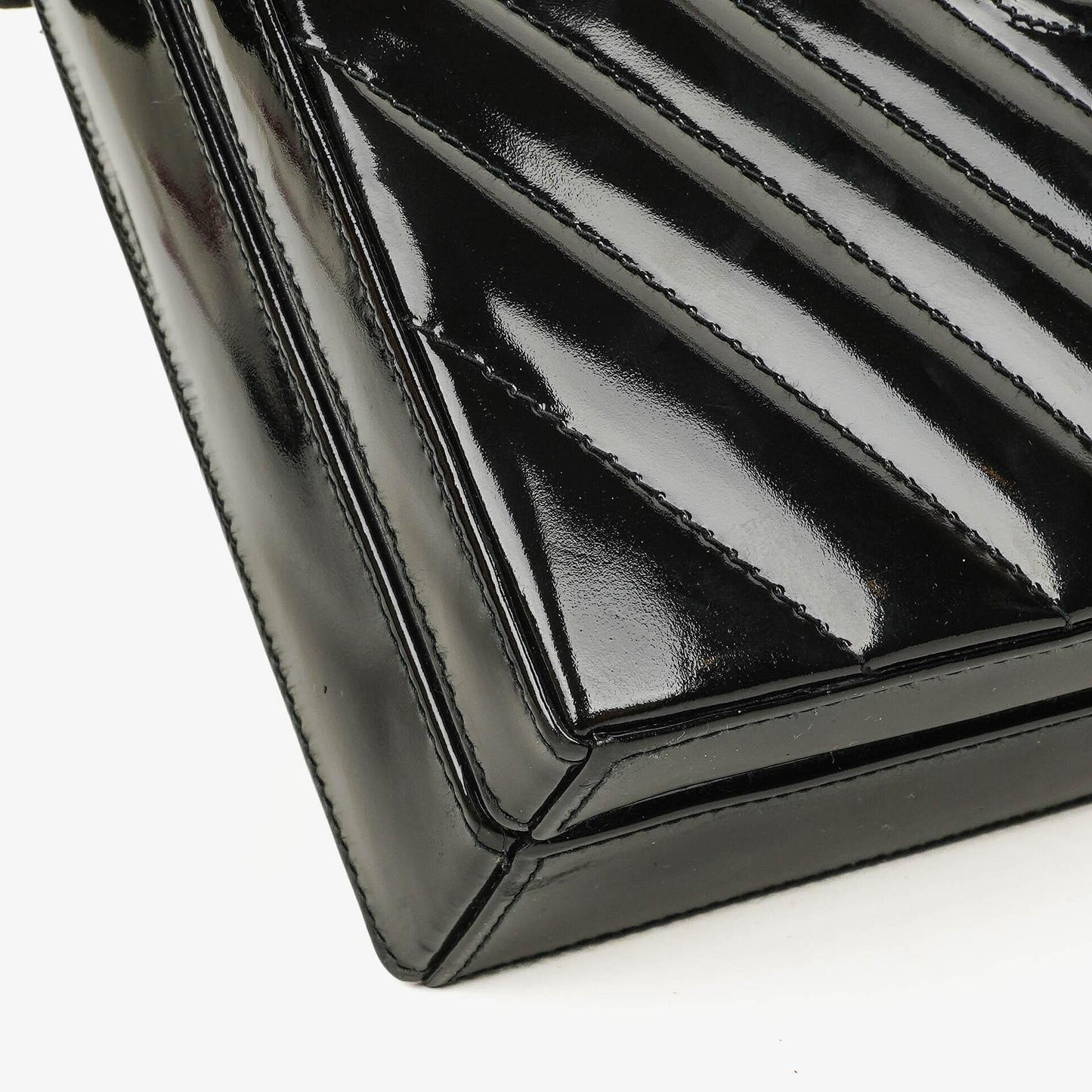 Chanel Black Chevron Quilted Patent Leather Vanity Case Box Bag