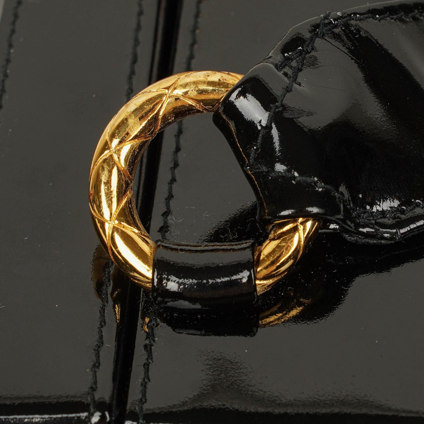 Chanel Black Chevron Quilted Patent Leather Vanity Case Box Bag