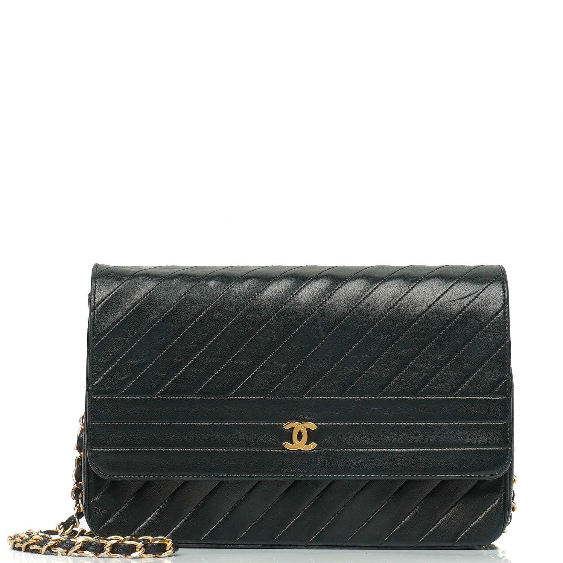 Chanel Black Diagonal Quilted Lambskin Leather Medium Classic Single Flap Bag With 24K Gold-Plated Hardware