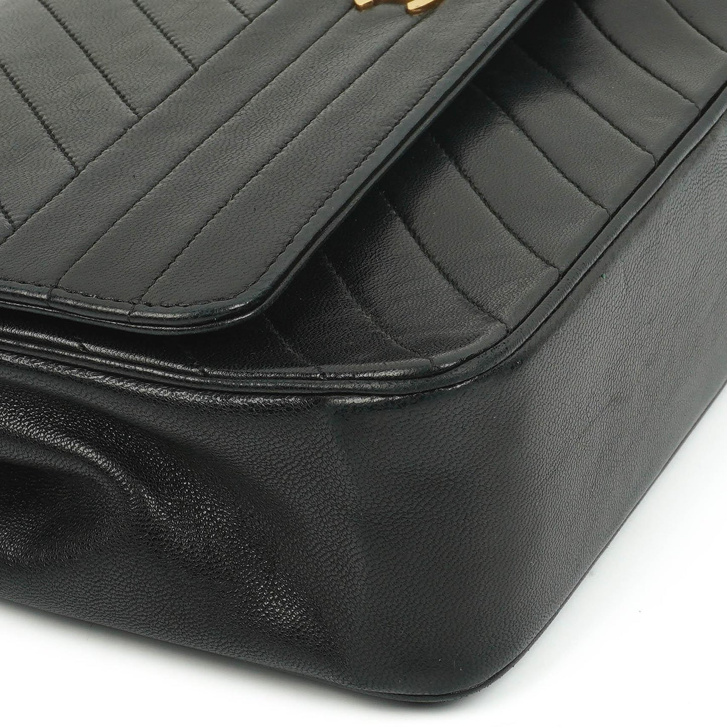 Chanel Black Diagonal Quilted Lambskin Leather Medium Classic Single Flap Bag With 24K Gold-Plated Hardware