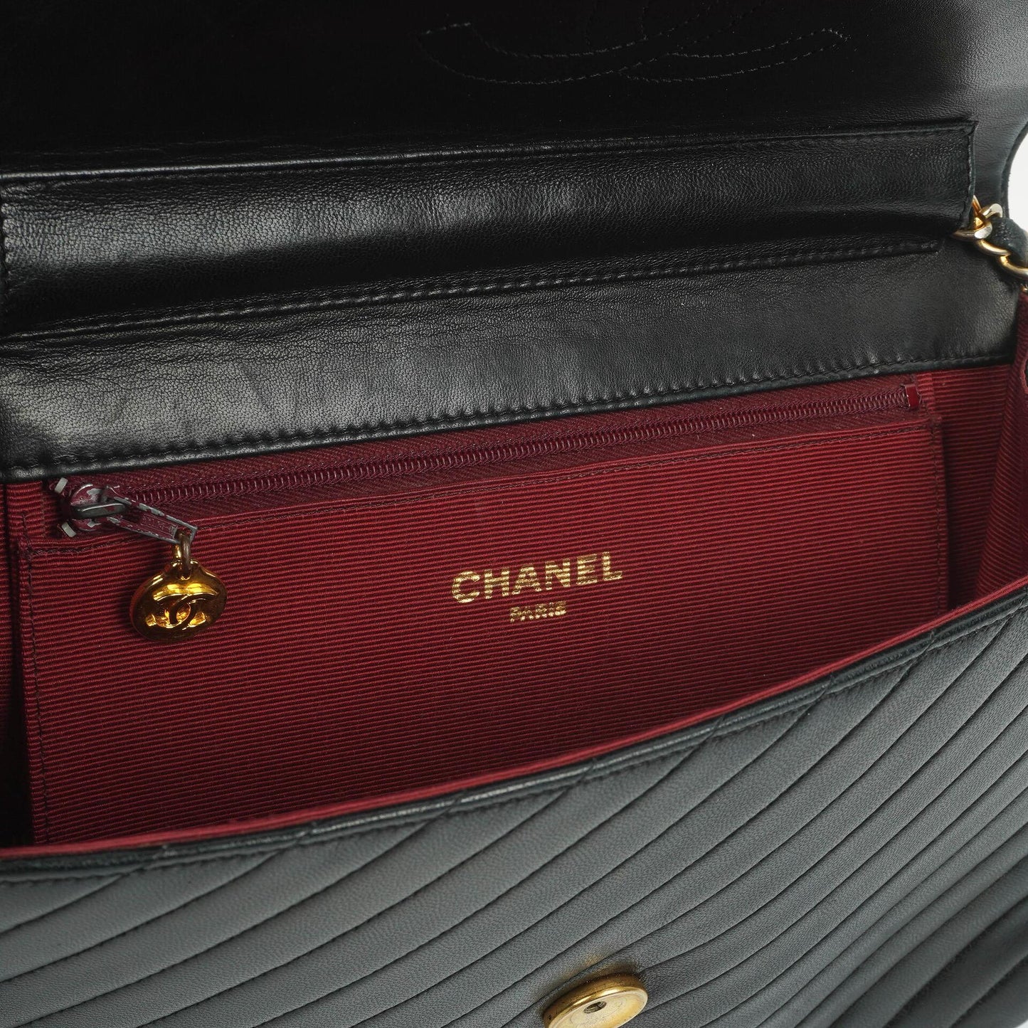 Chanel Black Diagonal Quilted Lambskin Leather Medium Classic Single Flap Bag With 24K Gold-Plated Hardware