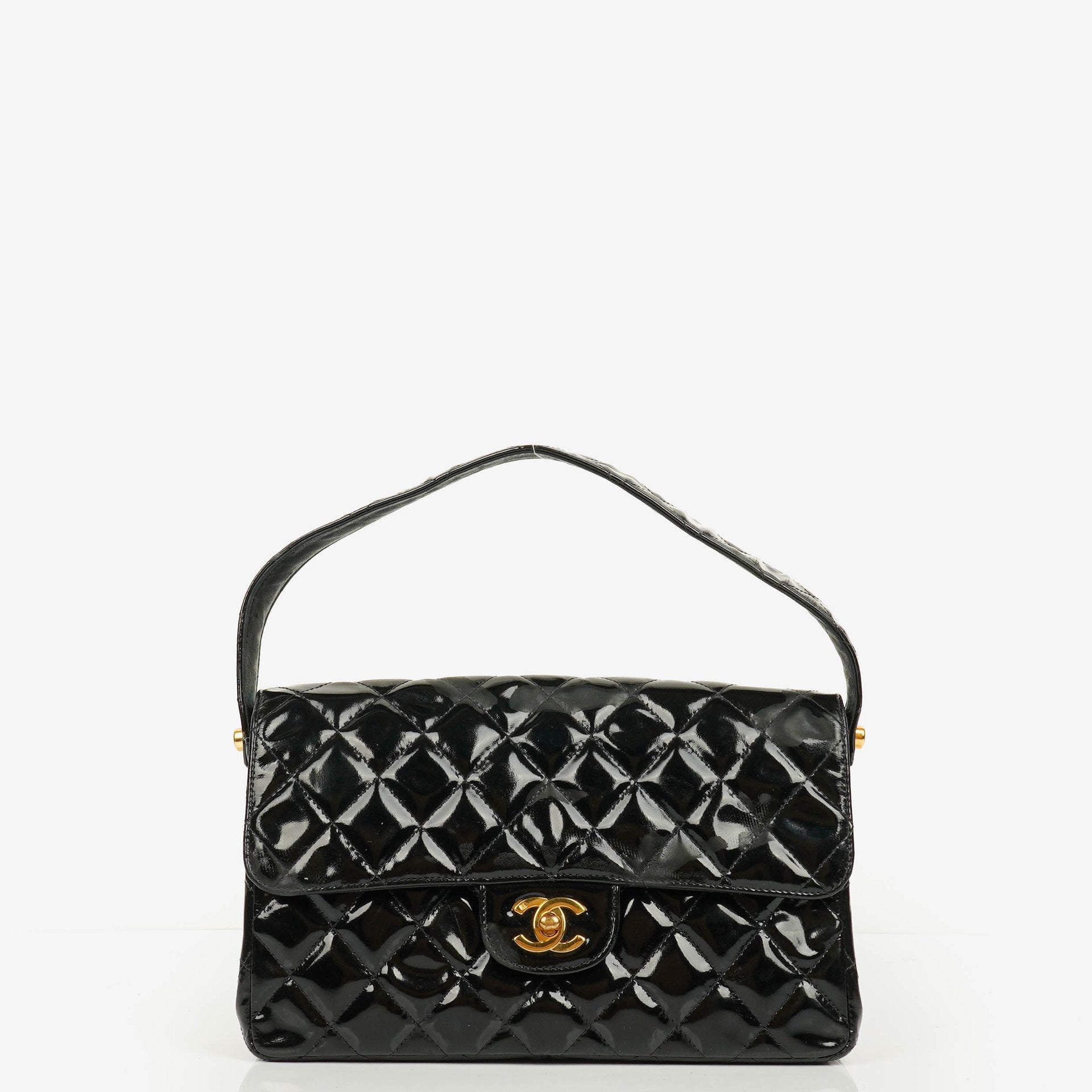 Chanel Black Double-Sided Flap Bag In Quilted Patent Leather