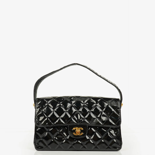 Chanel Black Double-Sided Flap Bag In Quilted Patent Leather