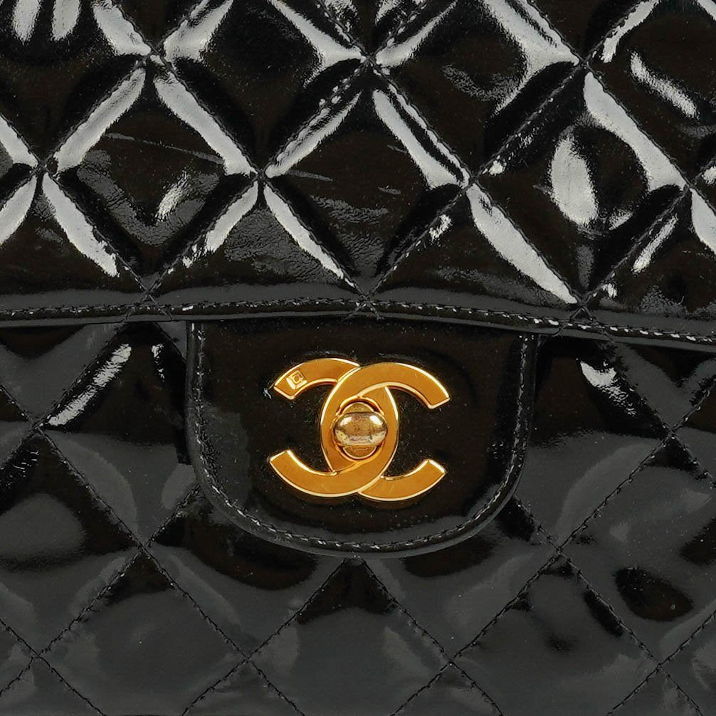 Chanel Black Double-Sided Flap Bag In Quilted Patent Leather