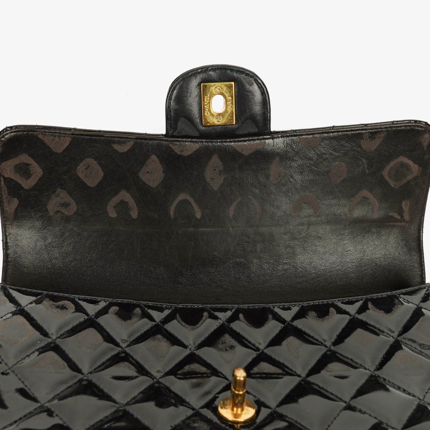 Chanel Black Double-Sided Flap Bag In Quilted Patent Leather