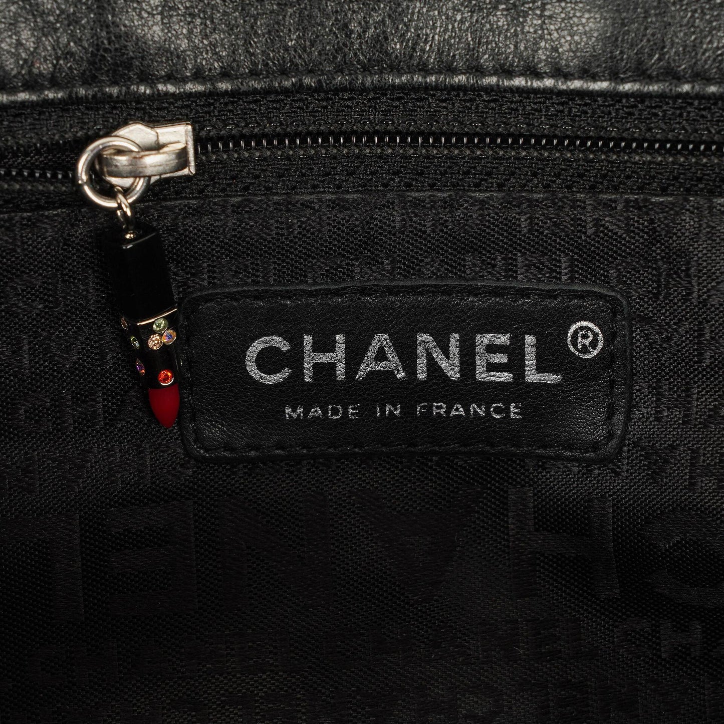 Chanel Black Lipstick Print Satin Flap Bag With Silver-Tone Hardware