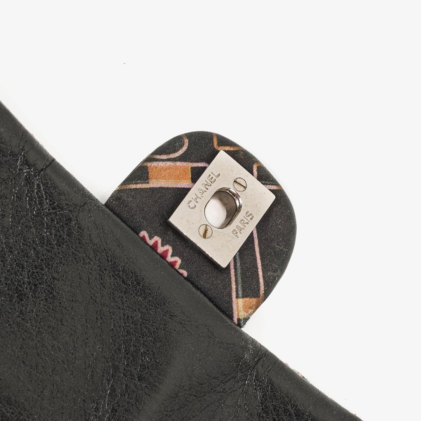 Chanel Black Lipstick Print Satin Flap Bag With Silver-Tone Hardware