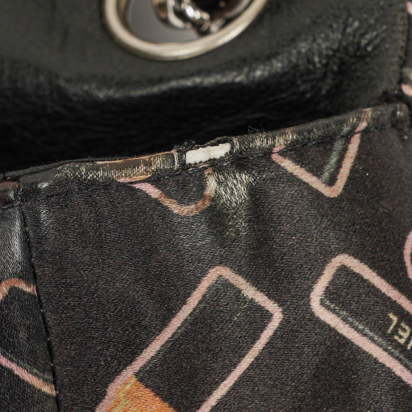 Chanel Black Lipstick Print Satin Flap Bag With Silver-Tone Hardware