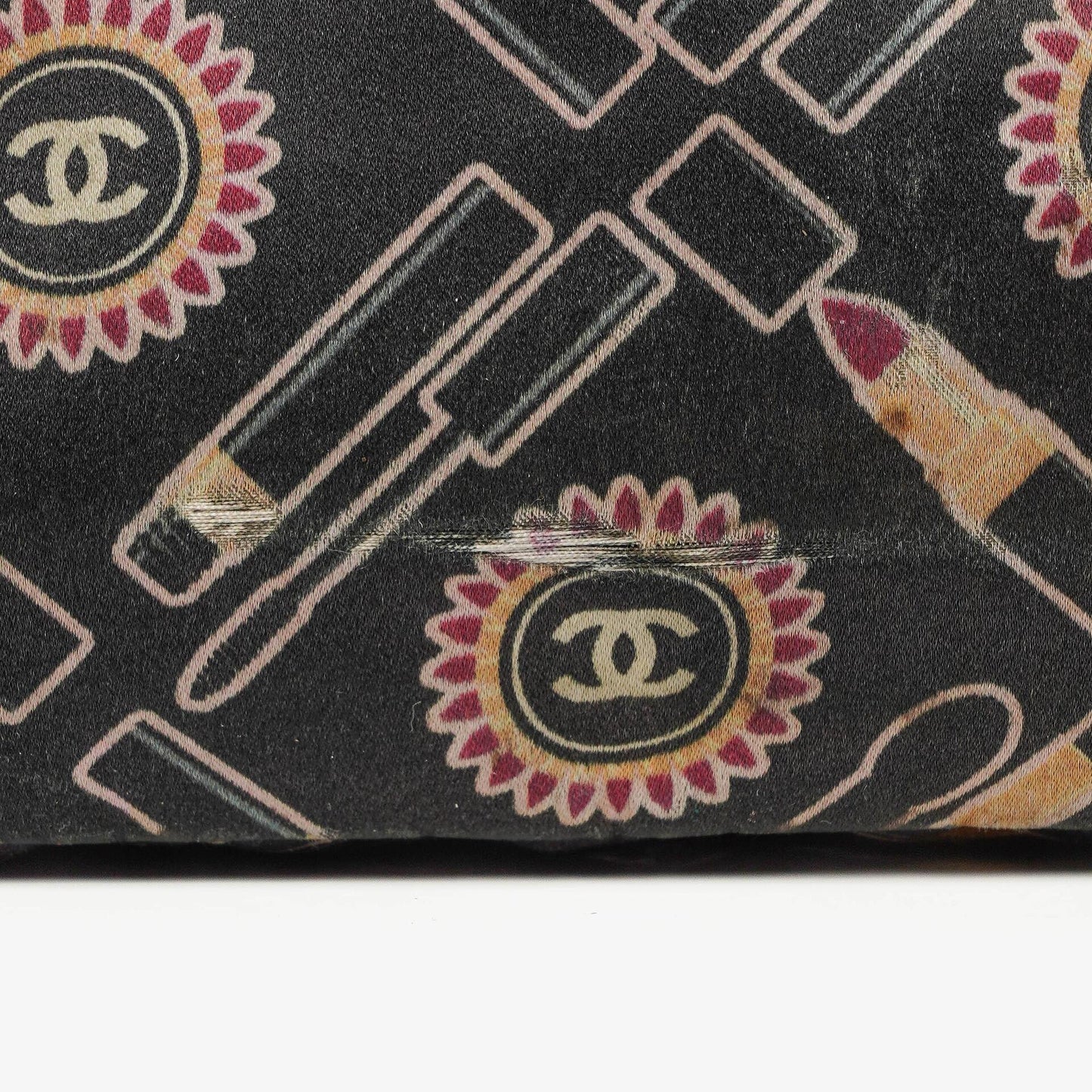 Chanel Black Lipstick Print Satin Flap Bag With Silver-Tone Hardware