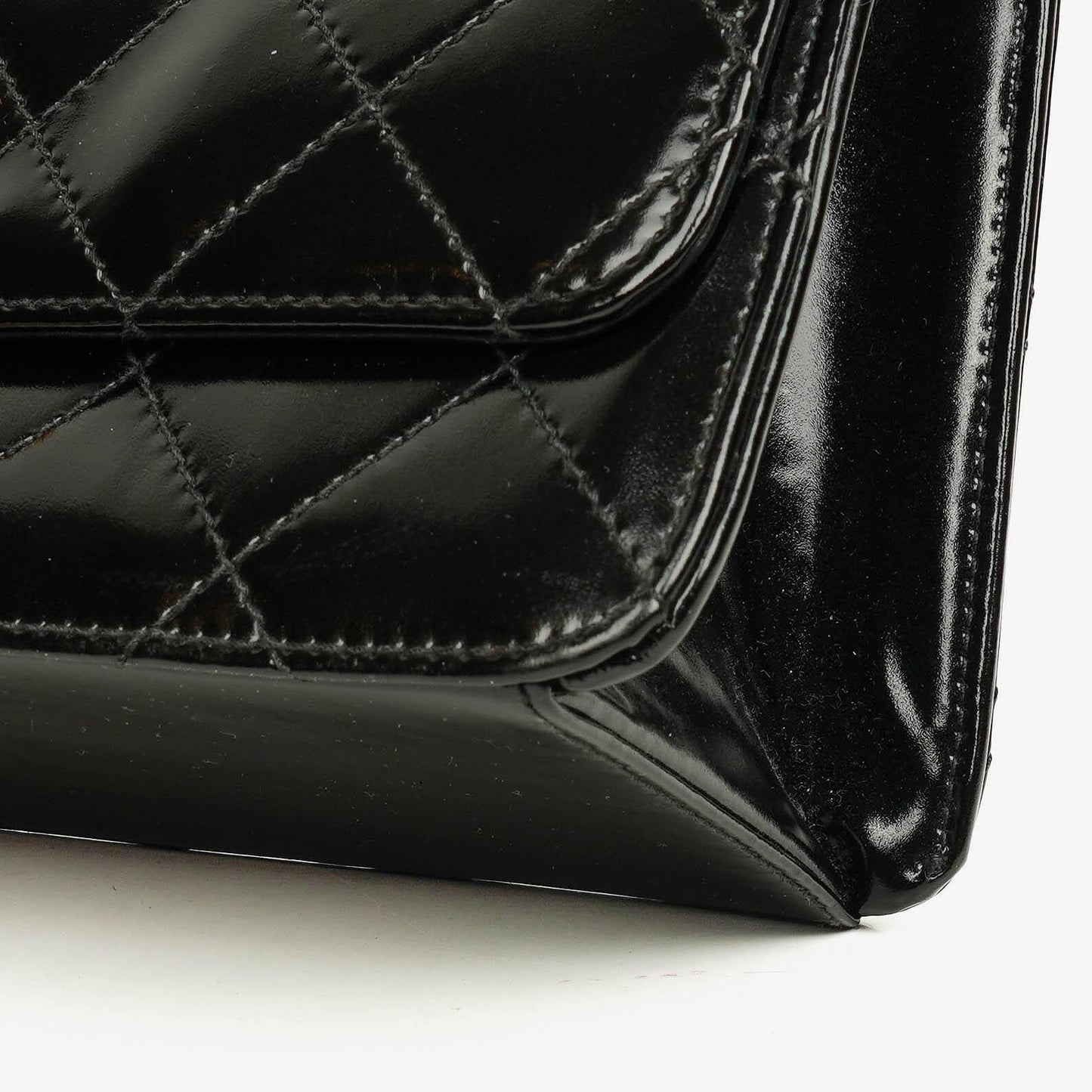 Chanel Black Quilted Patent Leather Top Handle Flap Bag With 24K Gold-Plated Hardware