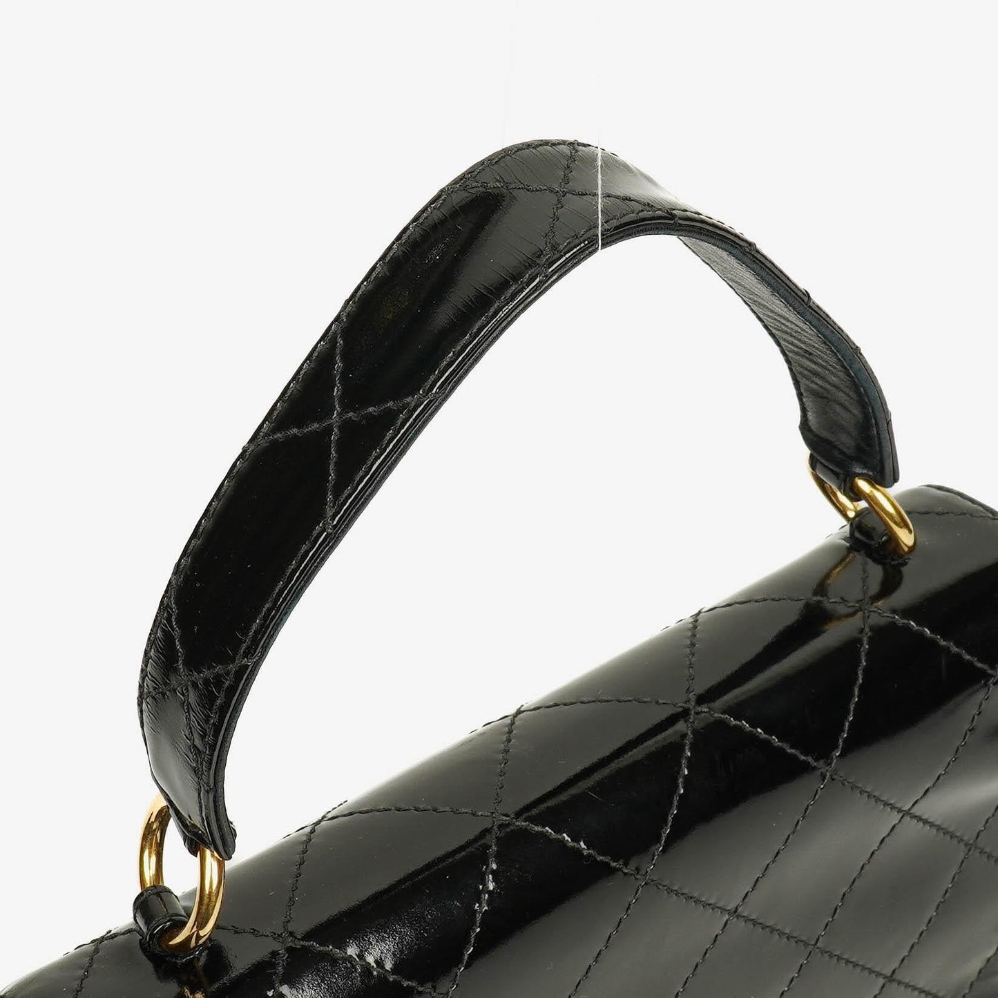 Chanel Black Quilted Patent Leather Top Handle Flap Bag With 24K Gold-Plated Hardware