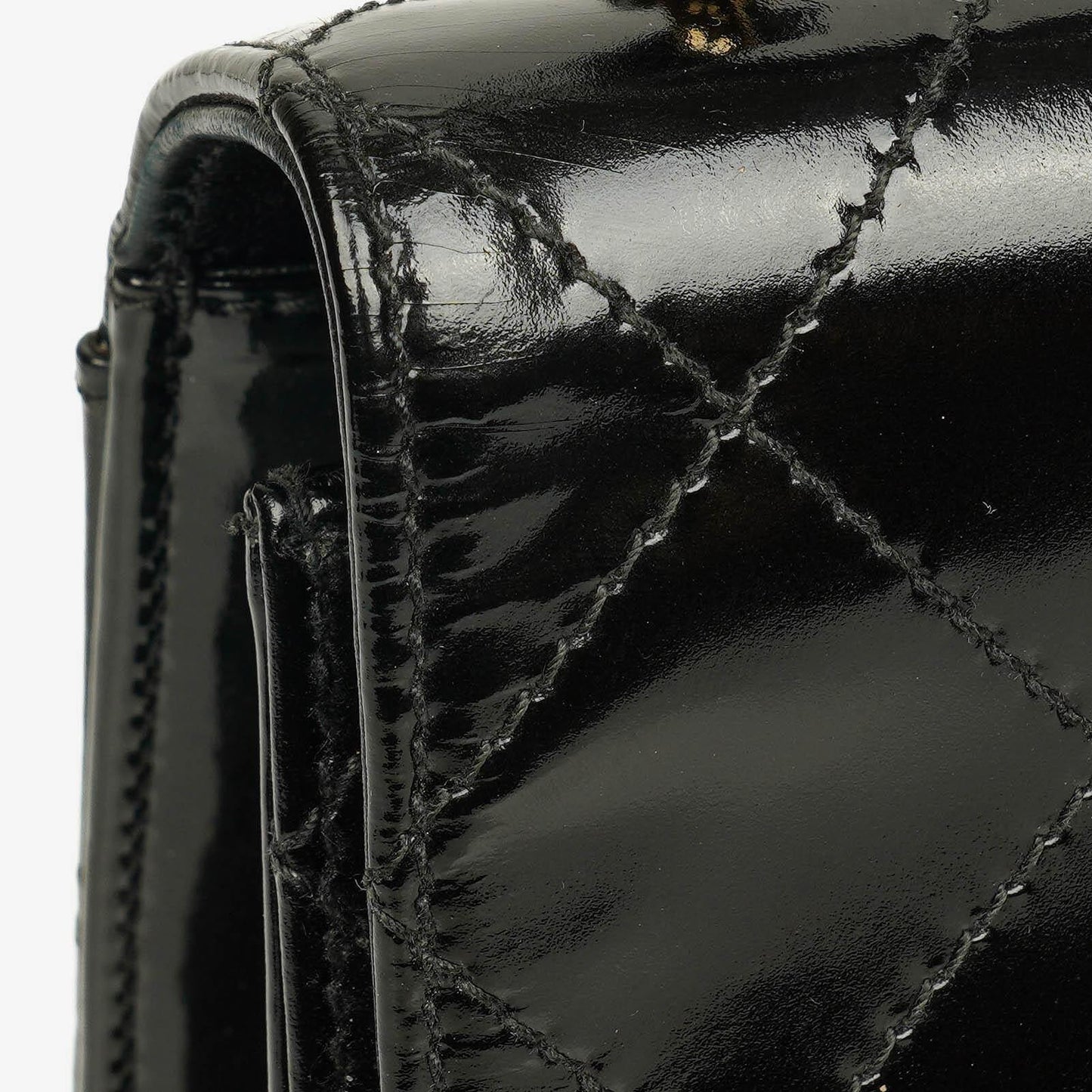 Chanel Black Quilted Patent Leather Top Handle Flap Bag With 24K Gold-Plated Hardware