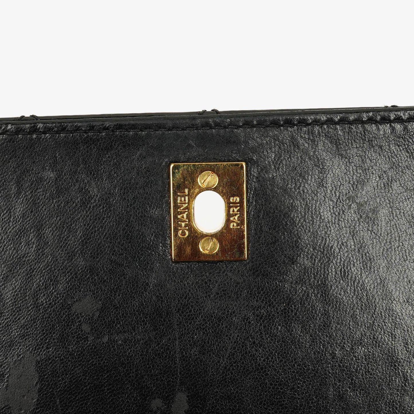 Chanel Black Quilted Patent Leather Top Handle Flap Bag With 24K Gold-Plated Hardware
