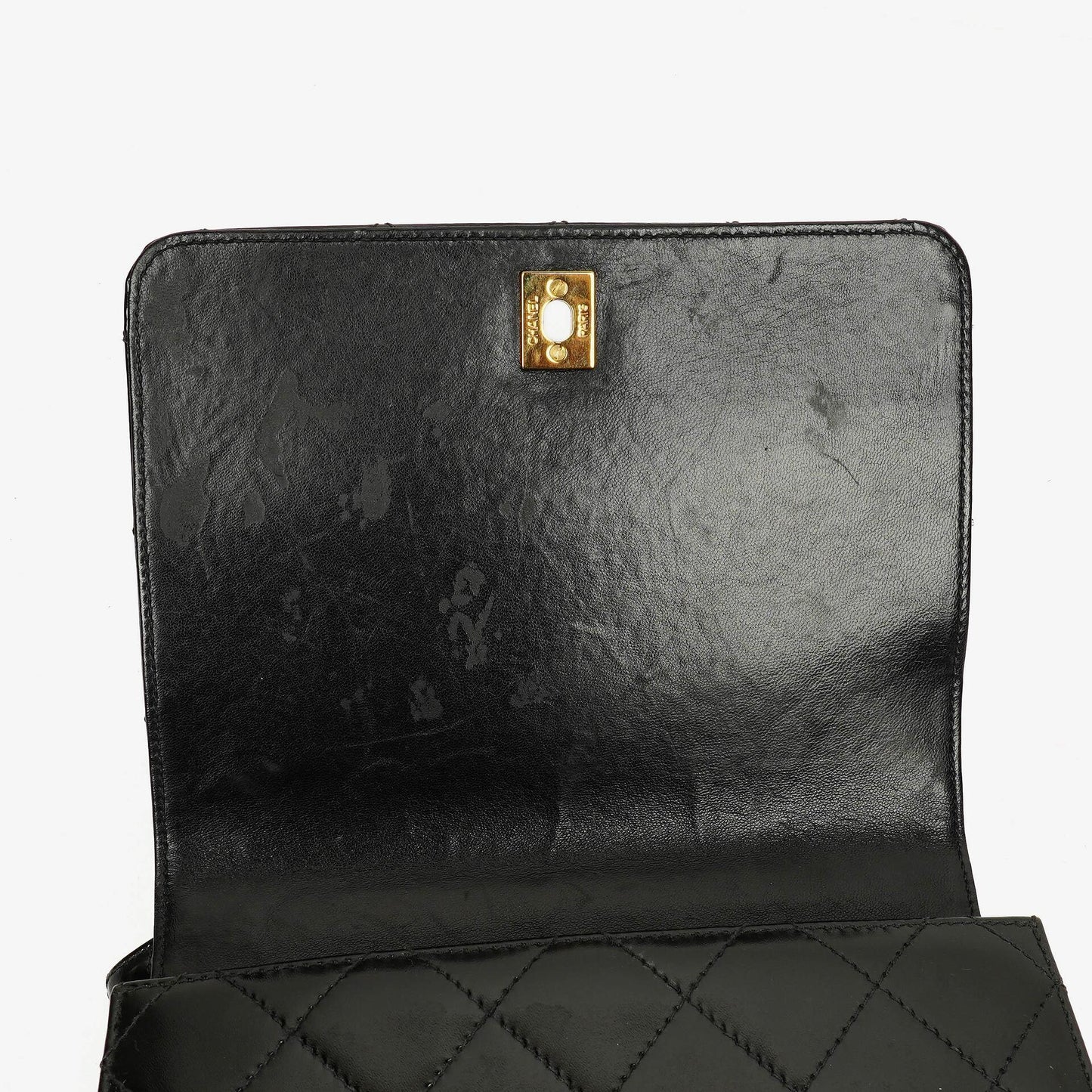 Chanel Black Quilted Patent Leather Top Handle Flap Bag With 24K Gold-Plated Hardware