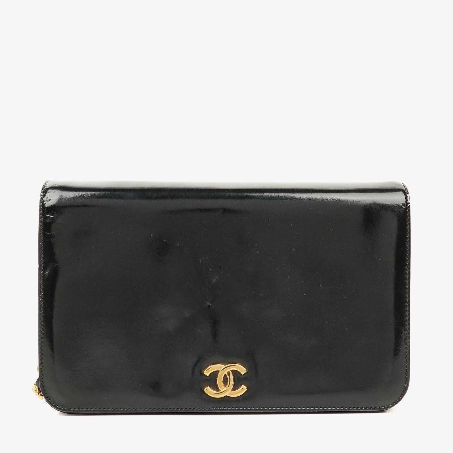 Chanel Black Patent Leather Full Flap With 24k Gold Plated Hardware