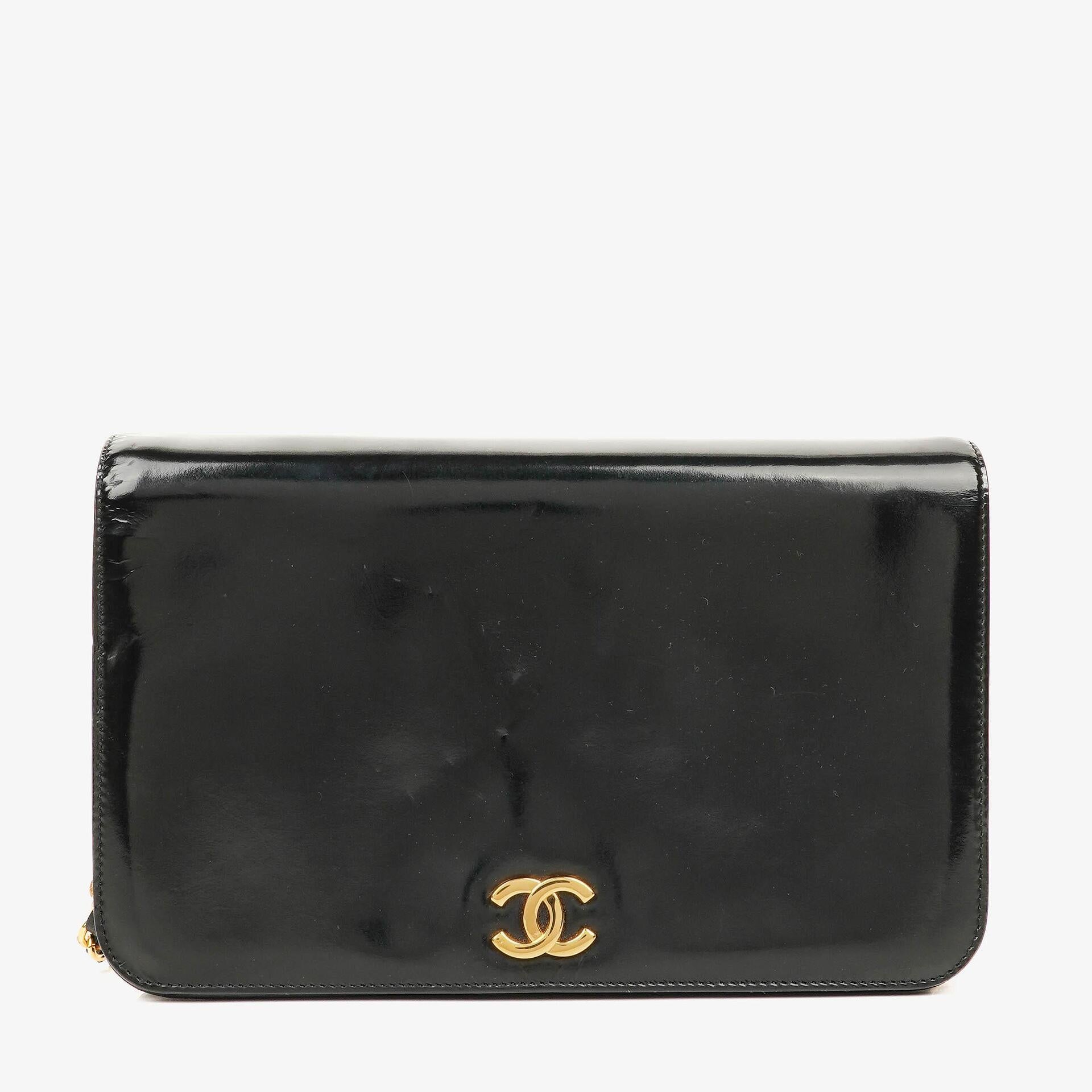 Chanel Black Patent Leather Full Flap With 24k Gold Plated Hardware
