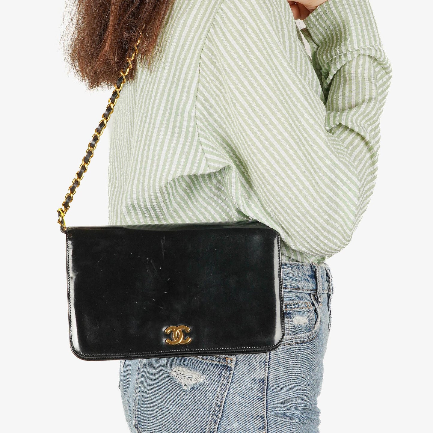 Chanel Black Patent Leather Full Flap With 24k Gold Plated Hardware