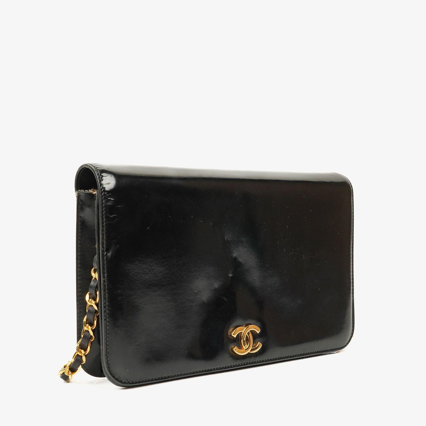 Chanel Black Patent Leather Full Flap With 24k Gold Plated Hardware