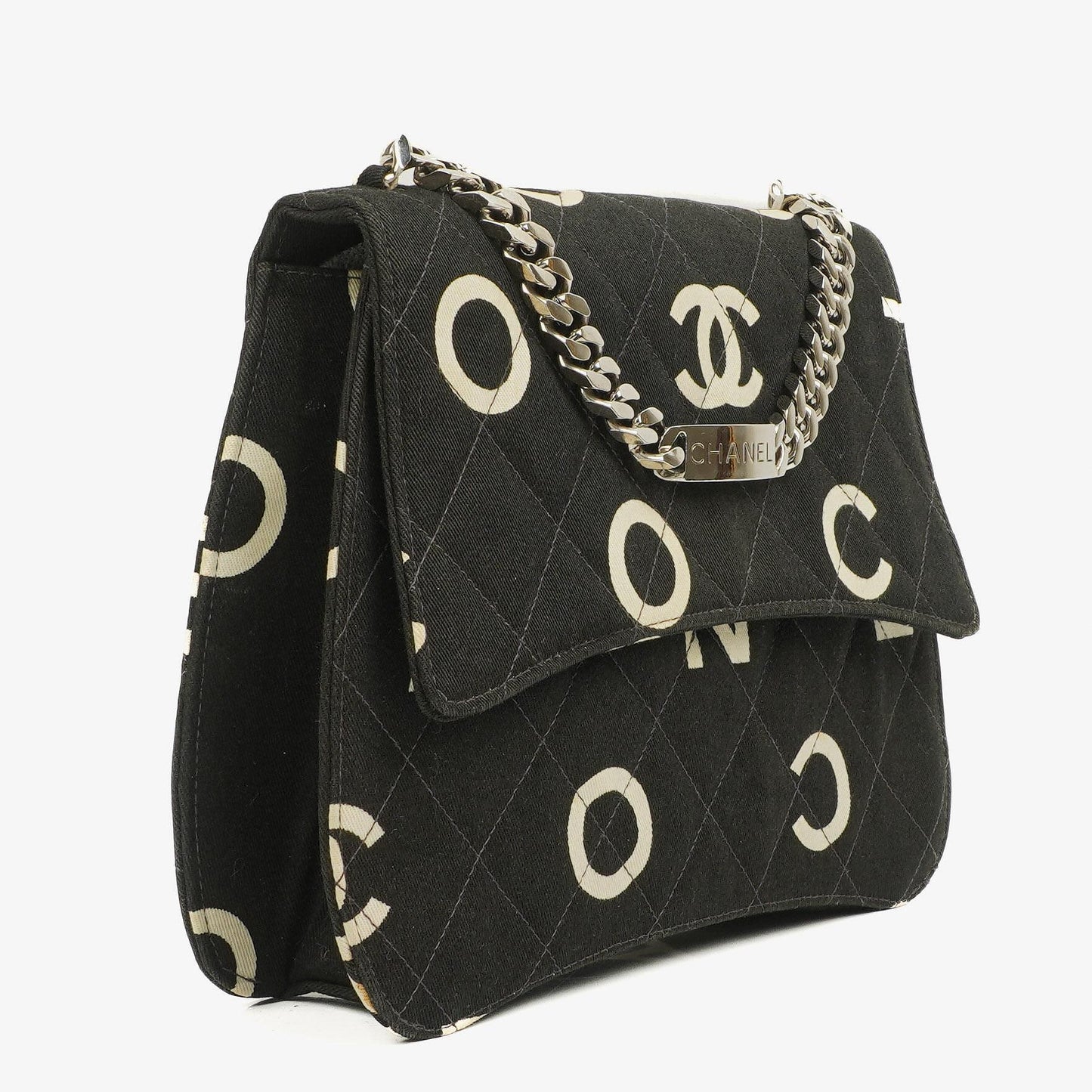 Chanel Black Quilted Canvas Coco ID Chain Bag