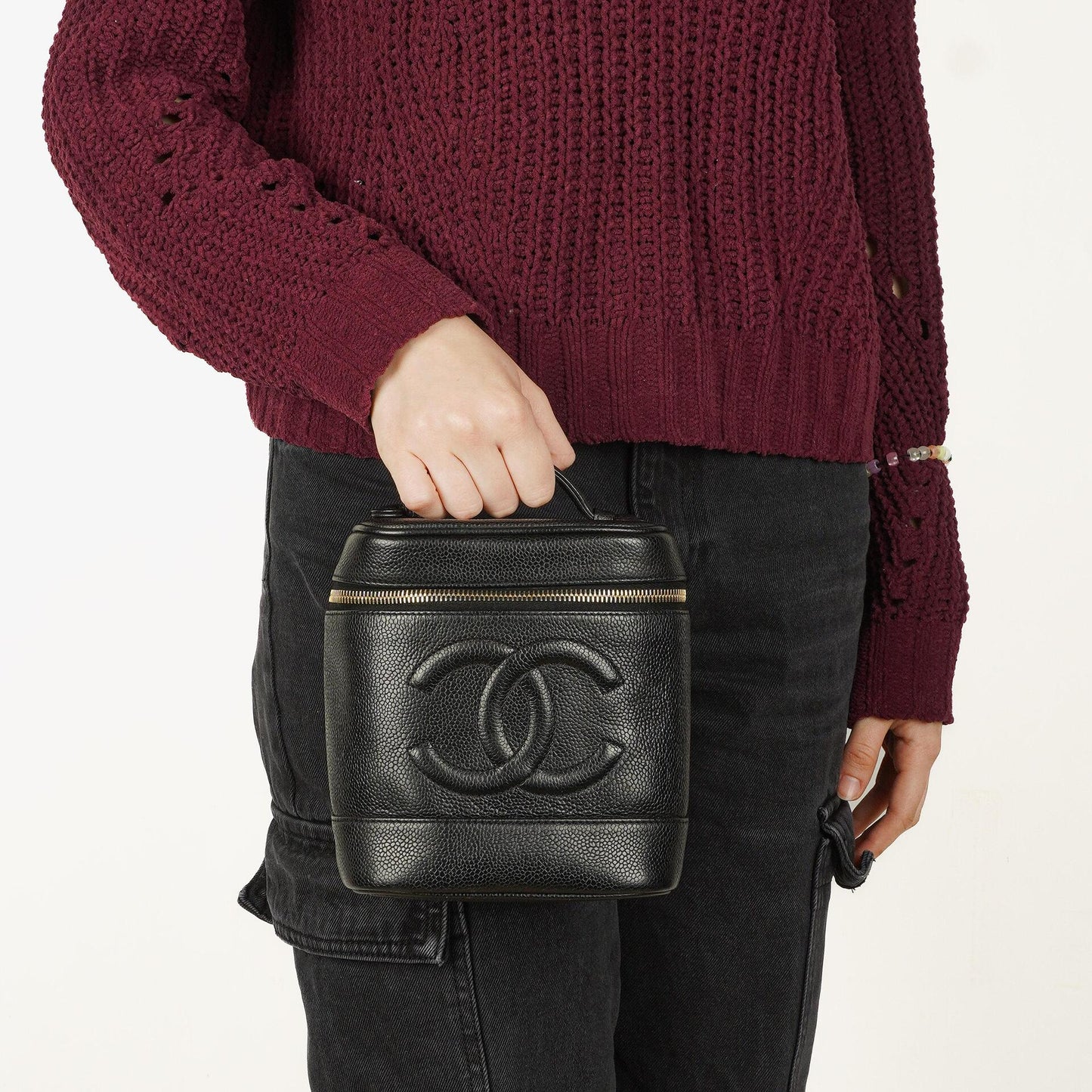 Chanel Black Quilted Caviar Leather Vanity Case